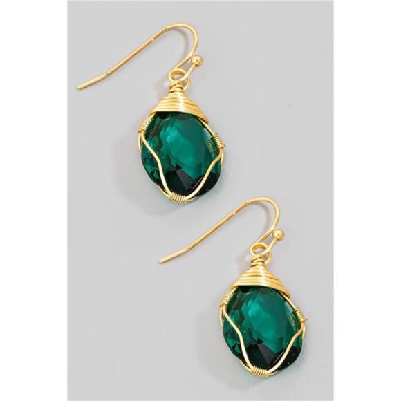 Fame Wire Wrapped Glass Gem Dangle Earrings - Picture 1 of 4